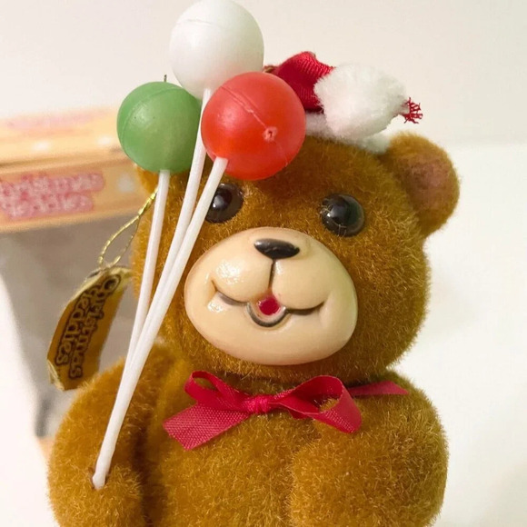 Vintage Jasco Flocked Velvet Christmas Teddies 4 Inch Hanging Tree Ornament - Picture 13 of 16